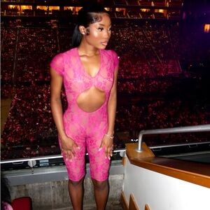 Pink open back jumpsuit